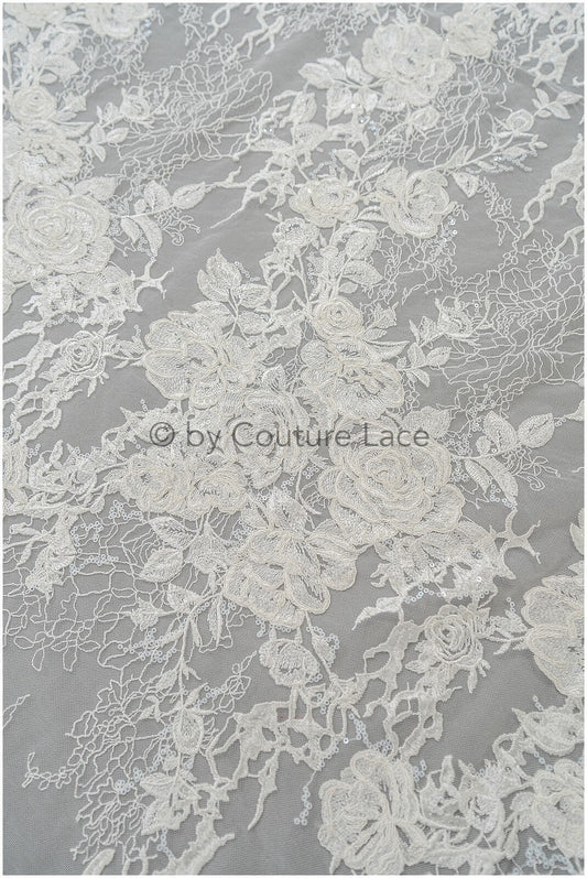 Rosenblüten Spitzenstoff Off-White/ Blumen Spitzenstoff/ Braut Spitzenstoff/ Spitzenstoff// L20-363