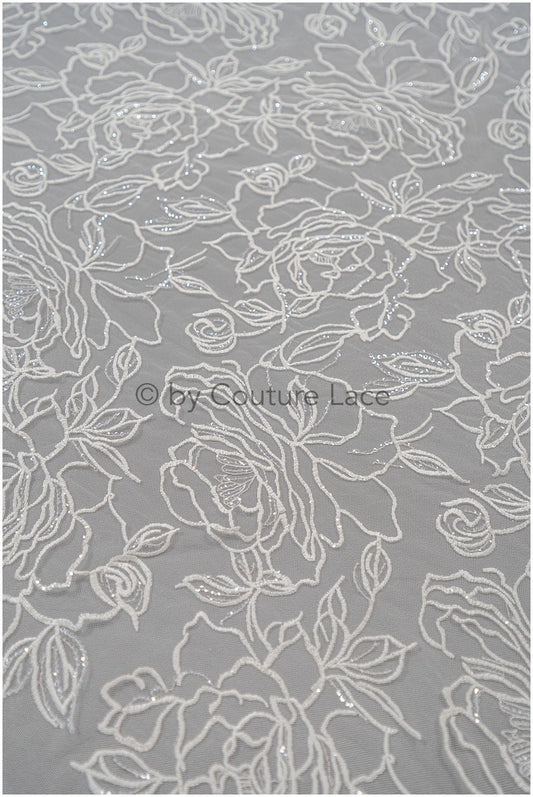 Blumen Spitzenstoff Off-White/ Blumen Spitzenstoff/ Braut Spitzenstoff/ Spitzenstoff mit Blumen// L20-359