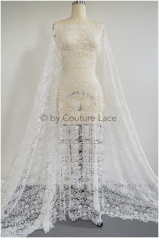 Crochet lace fabric for wedding dresses, boho macrame lace fabric for wedding dress// L20-383
