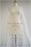 Abstrakter gehäkelt Spitzenstoff Off-White/ Boho Spitzenstoff/ Guipure Boho Brautspitze/ Boho Hochzeitskleid Stoffe/ Makramee Spitze// L20-384