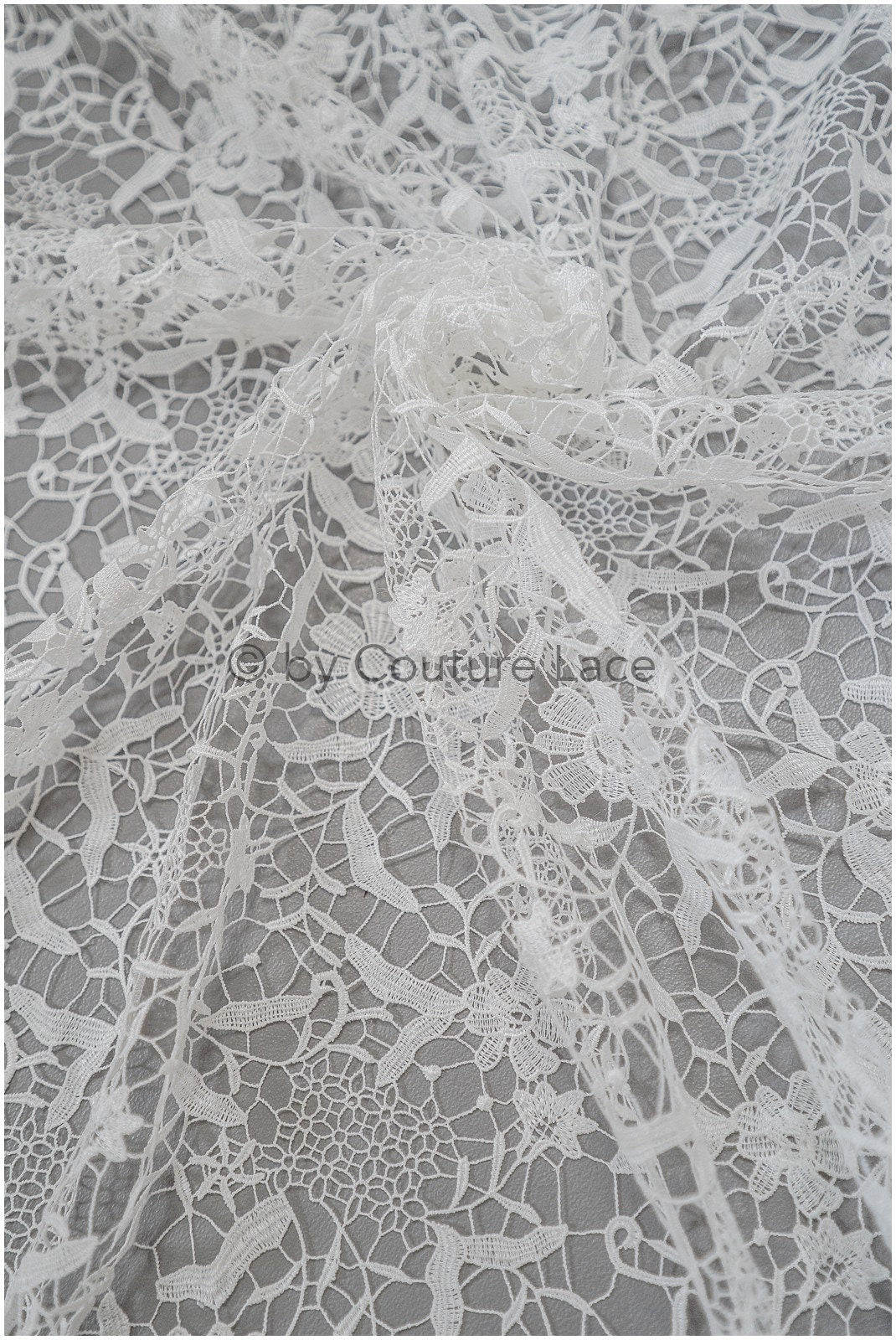 Romantischer gehäkelter Spitzenstoff/ Guipure Boho Brautspitze/ Boho Stoffe Off-White/ Makramee Spitze// L20-385