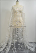 3D Blumen Spitzenstoff Off-White Silber/ Braut Spitzenstoff/ romantischer Blumen Spitzenstoff/ Hochzeit Spitzenstoff// L20-368