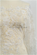 3D Blumen Spitzenstoff Off-White Silber/ Braut Spitzenstoff/ romantischer Blumen Spitzenstoff/ Hochzeit Spitzenstoff// L20-368
