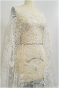 3D Blumen Spitzenstoff Off-White Silber/ Braut Spitzenstoff/ romantischer Blumen Spitzenstoff/ Hochzeit Spitzenstoff// L20-368