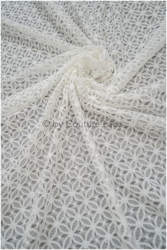 Geometric lace, crochet lace, boho lace fabric, soft French lace, macrame lace fabric, bridal lace fabric// L20-388