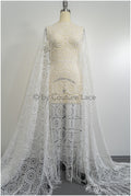Braut Spitzenstoff mit Fransen, Hochzeitskleid Spitze mit Fransen, Artdeco Spitzenstoff für Brautkleider// L20-389