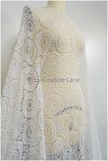 Braut Spitzenstoff mit Fransen, Hochzeitskleid Spitze mit Fransen, Artdeco Spitzenstoff für Brautkleider// L20-389