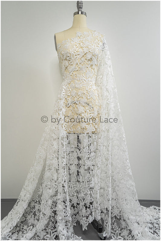 Florale Boho Spitze Off-White/ Gehäkelter Spitzenstoff/ Boho Spitze/ Makramee Spitzenstoff/ gestrickter Spitzenstoff mit Blumen// L20-390