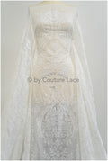 embroidered bridal lace fabric on chiffon base, chiffon wedding dress lace embroidery// L20-394