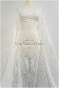embroidered bridal lace fabric on chiffon base, chiffon wedding dress lace embroidery// L20-394