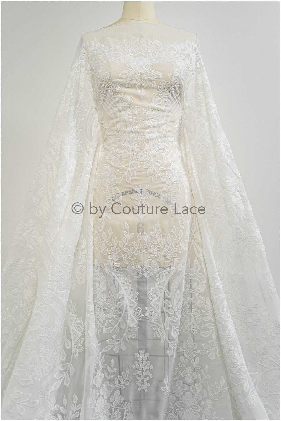 embroidered bridal lace fabric on chiffon base, chiffon wedding dress lace embroidery// L20-394