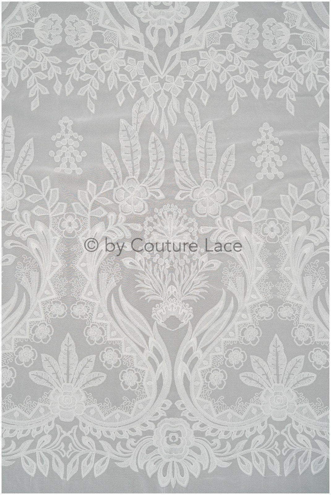 embroidered bridal lace fabric on chiffon base, chiffon wedding dress lace embroidery// L20-394