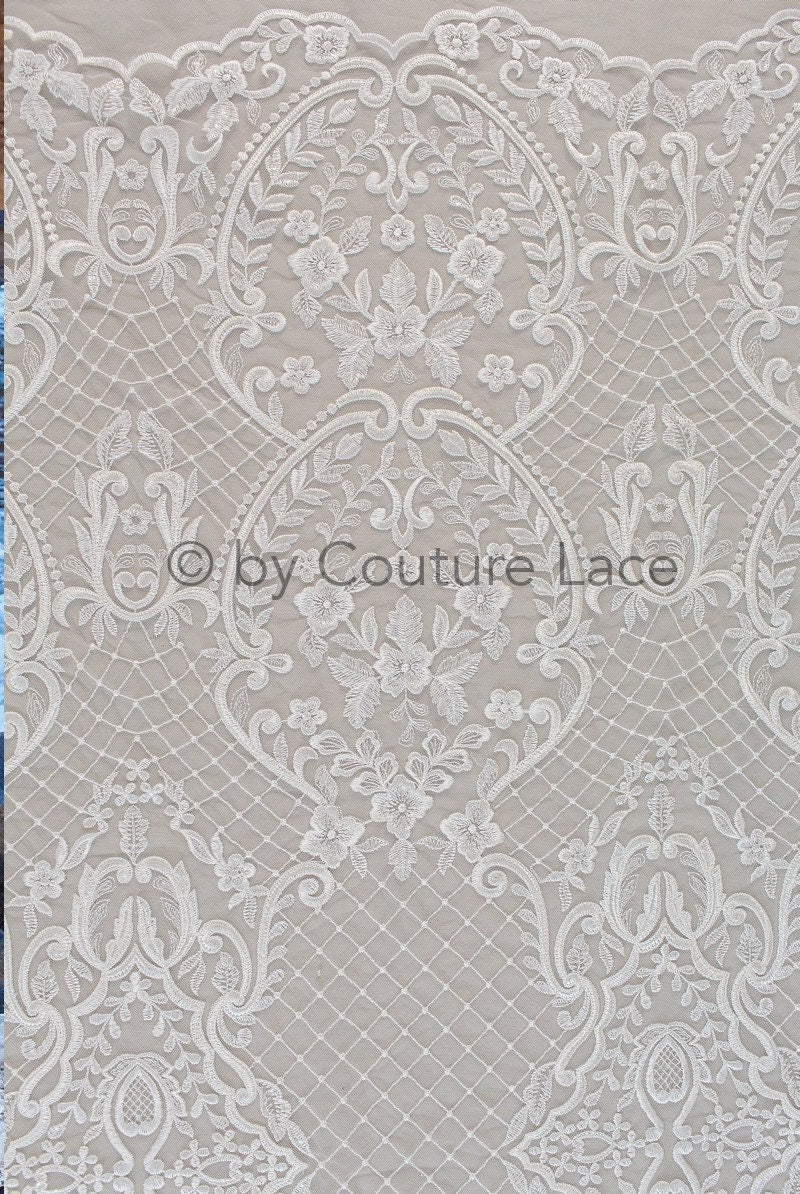 French Floral Lace/ Bridal Raschel Lace Off-White/ French Veil Lace/ Bridal Chanitilly Lace/ Boho Bridal Lace// L18-198