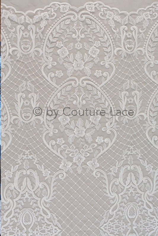 French Floral Lace/ Bridal Raschel Lace Off-White/ French Veil Lace/ Bridal Chanitilly Lace/ Boho Bridal Lace// L18-198