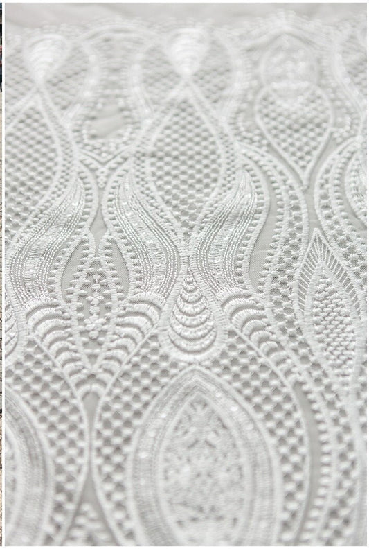 Braut Spitzenstoff Off-White/ Hochzeitskleid Spitze/ moderne geometrische Spitze/ Boho Hochzeitskleid/ Boho Spitze// L17-166