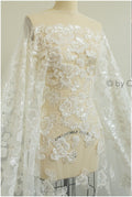 Schwerer Perlen Spitzenstoff Off-White/ Brautspitze/ Hochzeitskleid Spitze mit Perlen/ Perlenblüten Spitzenstoff// L19-282