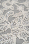 Spitzenstoff mit floralem Muster/ Designer Couture Spitze Off-White/ Spitzenstoff mit Perlen & Pailletten// L20-013