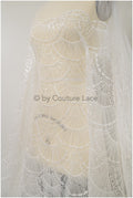 Artdeco Braut Spitzenstoff Off-White/ Pailletten Spitzenstoff für Brautkleider/ Pailletten Netzstoff// L20-333