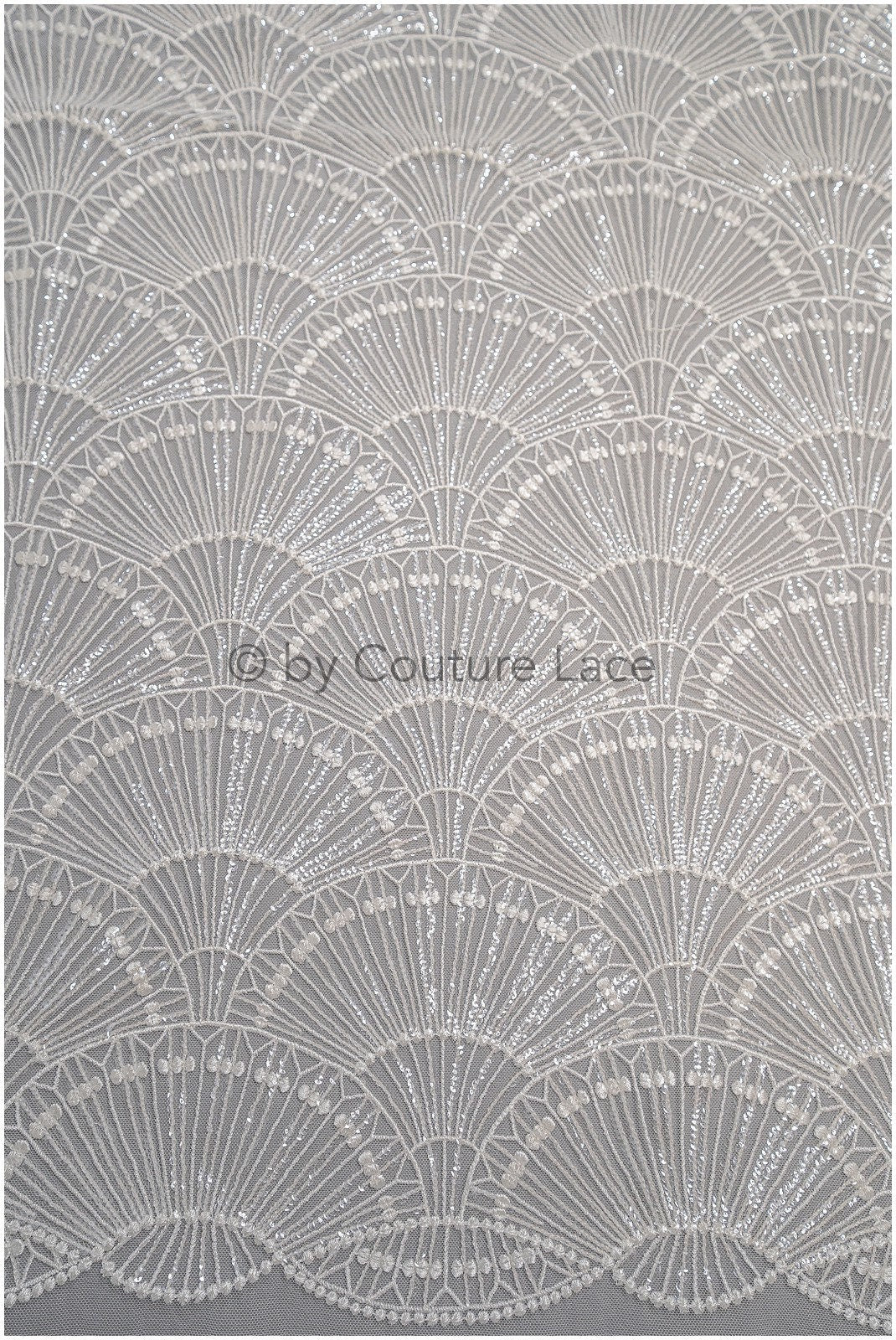 Artdeco Braut Spitzenstoff Off-White/ Pailletten Spitzenstoff für Brautkleider/ Pailletten Netzstoff// L20-333