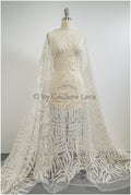 Beaded lace fabric ivory/ couture lace fabric with beads/ beaded crochet wedding lace/ bridal lace fabric with beads/ striped lace fabric// L20-346
