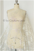 Floral lace glitter mesh fabric/ Off-white wedding dress fabric with glitter/ Shiny glitter tulle fabric/ R-015