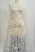 3D Blumen Spitzenstoff Off-White Silber/ Braut Spitzenstoff/ romantischer Blumen Spitzenstoff/ Hochzeit Spitzenstoff// L20-368
