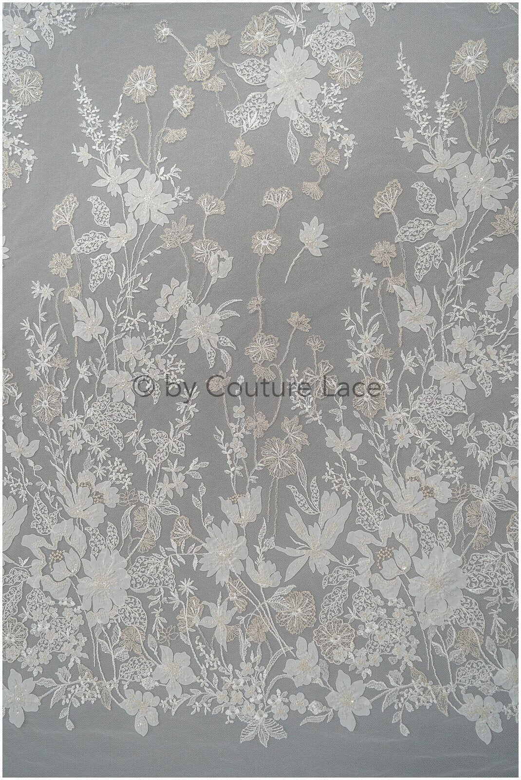 3D Blumen Spitzenstoff Off-White Silber/ Braut Spitzenstoff/ romantischer Blumen Spitzenstoff/ Hochzeit Spitzenstoff// L20-368