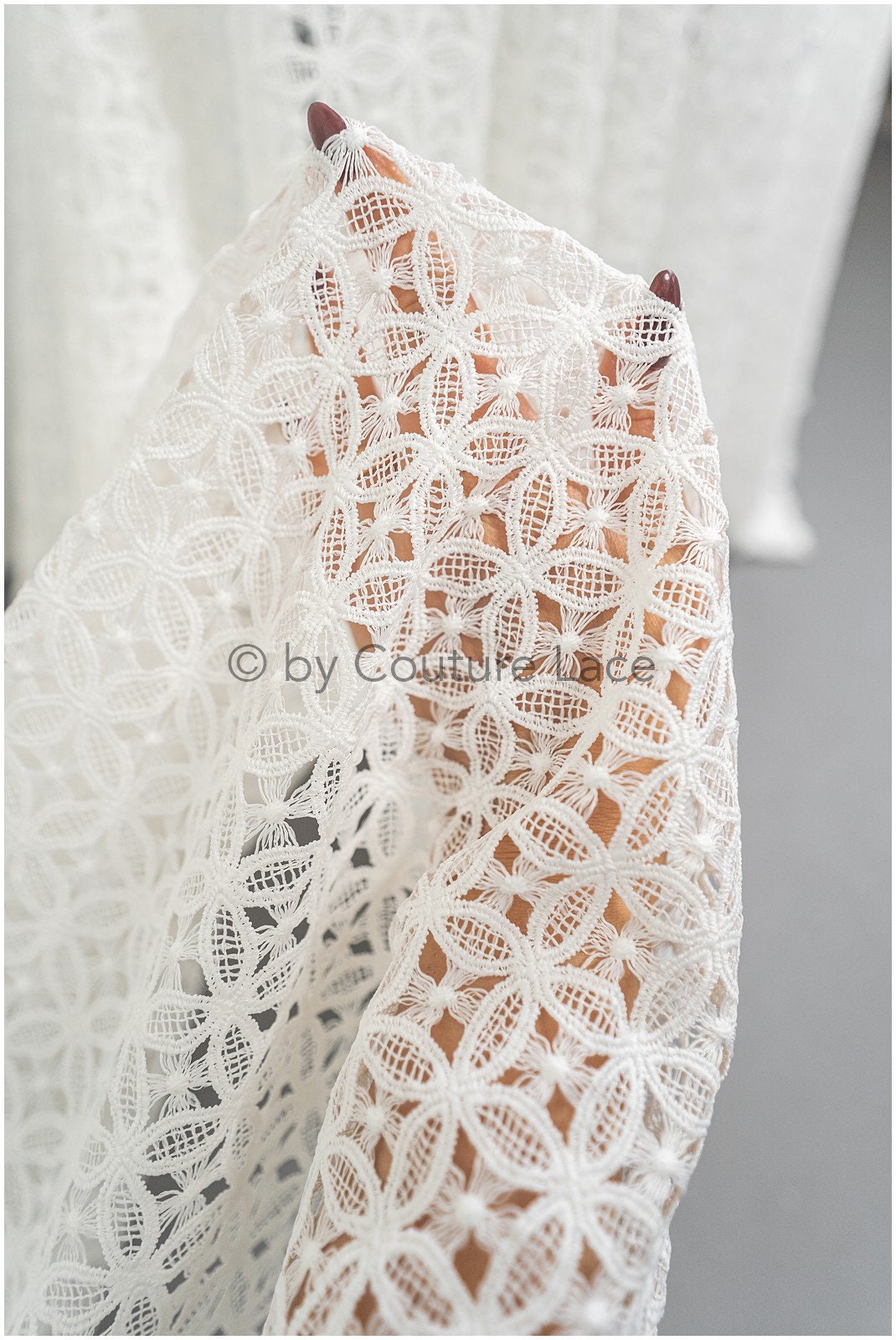 Geometrische Spitze, Gehäkelte Spitze, Boho Spitzenstoff, weiche französische Spitze, Makramee Spitzenstoff, Braut Spitzenstoff// L20-388