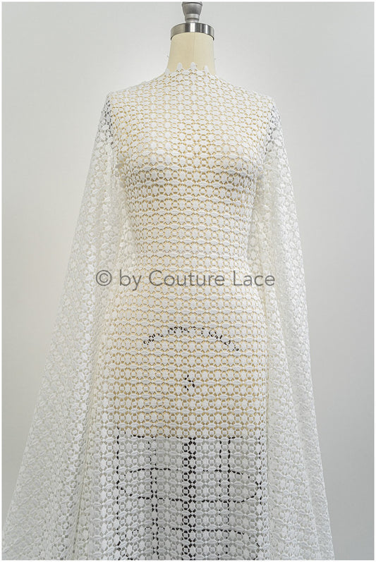 Crochet lace off-white/ Boho bridal lace fabric/ soft French lace/ Macrame lace fabric/ Bridal lace fabric// L20-386