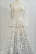 French 3D lace fabric off-white/ couture lace fabric with 3D flowers/ delicate bridal lace fabric/ bridal lace// L20-371