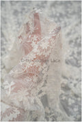 French 3D lace fabric off-white/ couture lace fabric with 3D flowers/ delicate bridal lace fabric/ bridal lace// L20-371