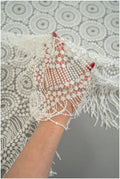 Braut Spitzenstoff mit Fransen, Hochzeitskleid Spitze mit Fransen, Artdeco Spitzenstoff für Brautkleider// L20-389