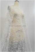 French 3D lace fabric off-white/ couture lace fabric with 3D flowers/ delicate bridal lace fabric/ bridal lace with flowers// L20-375