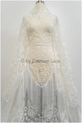 Fringed Boho Lace Fabric Off-White/ Lace Fabric with Fringes/ Boho Bridal Lace Fabric/ Bridal Lace with Flowers// L20-376