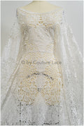 Bridal lace fabric off-white/ chiffon lace fabric for wedding dress/ crocheted lace/ boho lace fabric// L20-374