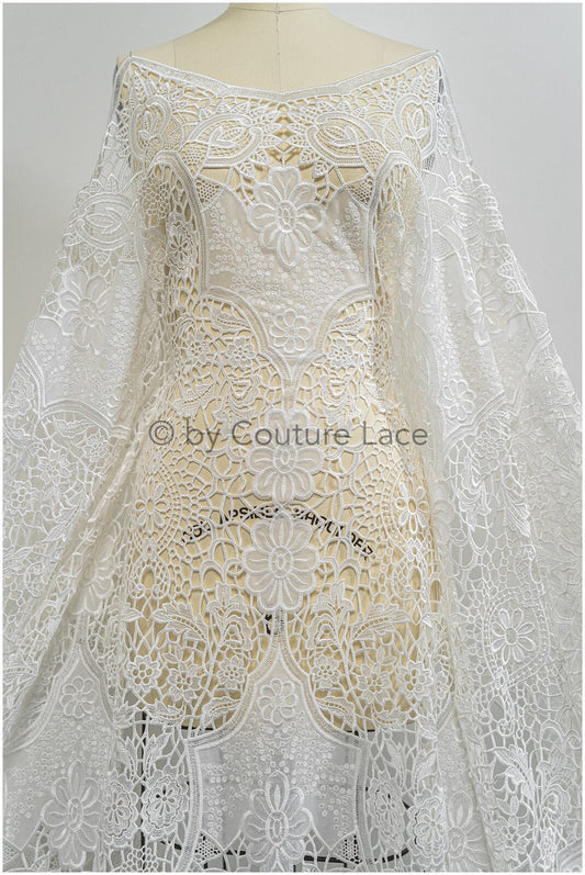 Braut Spitzenstoff Off-White/ Chiffon Spitzenstoff für Hochzeitskleid/ gehäkelte Spitze/ Boho Spitzenstoff// L20-374