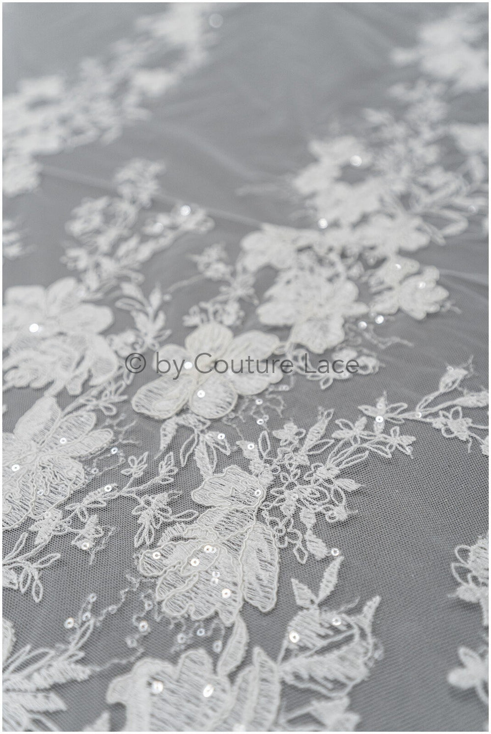 Floral lace fabric off-white/ floral lace with sequins/ floral lace/ romantic bridal lace// L20-367