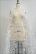 Floral lace fabric off-white/ floral lace with sequins/ floral lace/ romantic bridal lace// L20-367