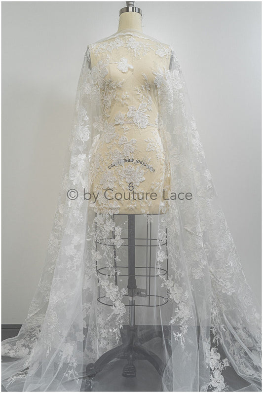 Floral lace fabric off-white/ floral lace with sequins/ floral lace/ romantic bridal lace// L20-367