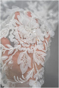 3D floral lace off-white/ couture lace fabric with 3D flowers &amp; pearls/ delicate bridal lace fabric/ bridal lace with flowers// L20-369
