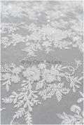 3D floral lace off-white/ couture lace fabric with 3D flowers &amp; pearls/ delicate bridal lace fabric/ bridal lace with flowers// L20-369