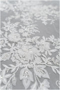 3D floral lace off-white/ couture lace fabric with 3D flowers &amp; pearls/ delicate bridal lace fabric/ bridal lace with flowers// L20-369