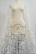 3D floral lace off-white/ couture lace fabric with 3D flowers &amp; pearls/ delicate bridal lace fabric/ bridal lace with flowers// L20-369