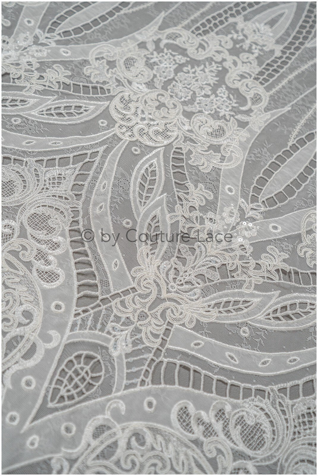 Tissu de dentelle en mousseline de soie de luxe/ dentelle de mariée au crochet blanc cassé/ dentelle de mariée boho// L20-370