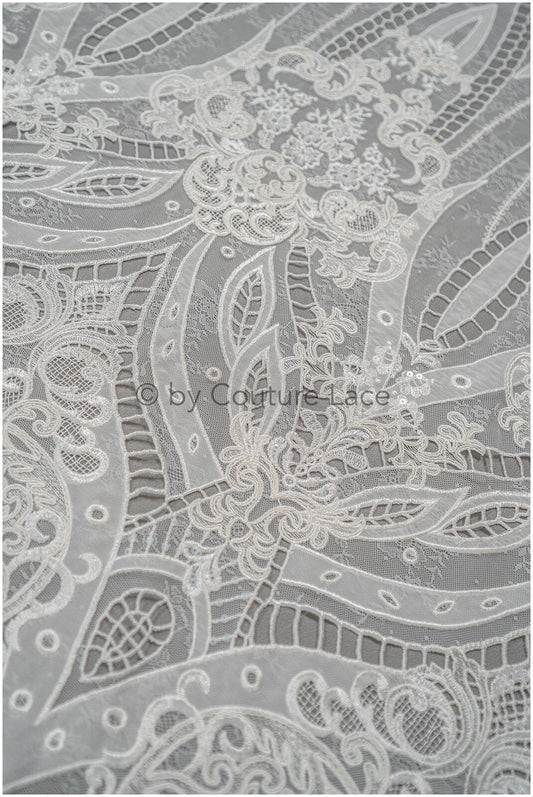 Luxus Chiffon Spitzenstoff/ gehäkelte Brautspitze Off-White/ Boho Brautspitze// L20-370