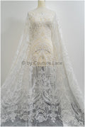 Tissu de dentelle en mousseline de soie de luxe/ dentelle de mariée au crochet blanc cassé/ dentelle de mariée boho// L20-370