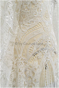 Tissu de dentelle en mousseline de soie de luxe/ dentelle de mariée au crochet blanc cassé/ dentelle de mariée boho// L20-370