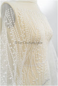 Spitzenstoff mit Linien & Punkten/ wellenförmiger Braut Spitzenstoff Off-White/ Boho Hochzeitskleid Spitze/ Braut Spitzenstoff/ Vintage Hochzeitskleid Spitze// L20-379