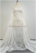 embroidered bridal lace fabric on chiffon base, chiffon wedding dress lace embroidery// L20-394