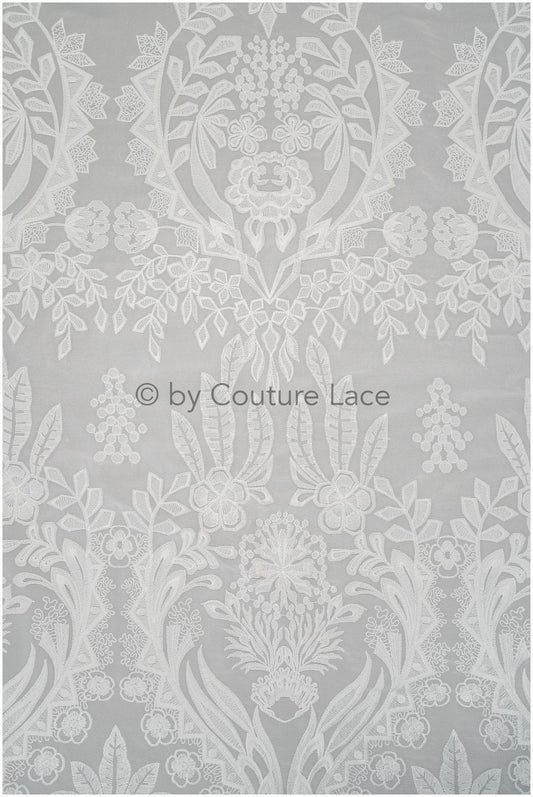 embroidered bridal lace fabric on chiffon base, chiffon wedding dress lace embroidery// L20-394